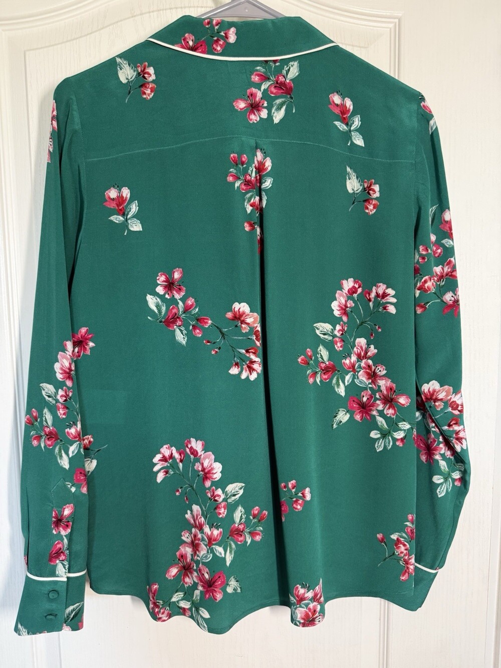 🪷NWT Sezane Elisa Silk Shirt Blouse Green Pink Floral Women's US 6/8 FR 3 - Picture 3 of 7